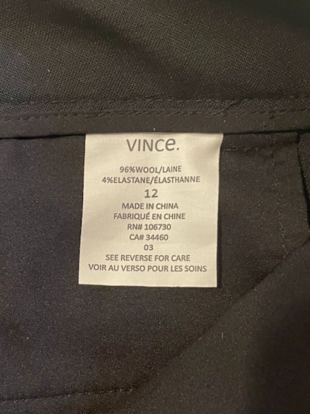 Vince Black Side Strapping Stretch Wool Trousers Pants Minimalist Size 12 EUC - Picture 15 of 16